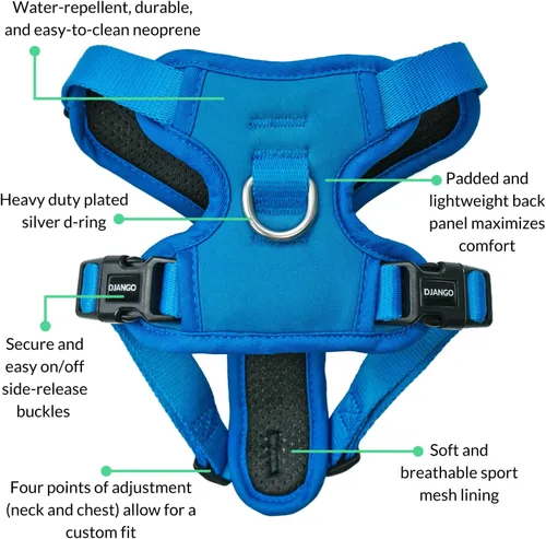 Vista 7 de DJANGO Tahoe Arnés para perro sin tirones, arnés para perros pequeños con clips delanteros y traseros para uso diario, ajustable, acolchado