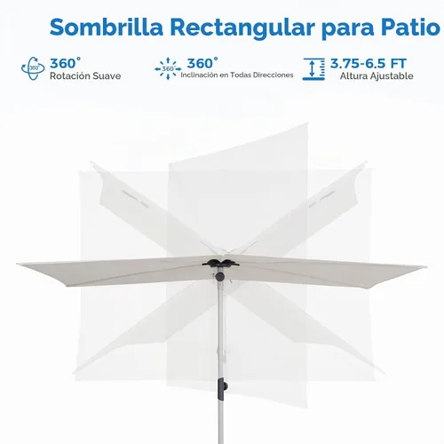 Vista 5 de Grand patio - Sombrilla de balcón, JENA 6x4 pies, sombrilla exterior con dosel plano rectangular versátil para patio con perilla giratoria de 360