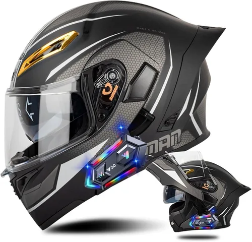 Vista 17 de Cascos de motocicleta modulares con Bluetooth de doble visera, aprobados por DOT FMVSS 218, casco de motocicleta abatible de cara completa