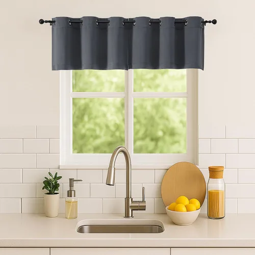 Vista 44 de Simplebrand Juego de 2 paneles de cenefa aguamarina para ventana de cocina de 14 pulgadas de largo, cortinas de oscurecimiento de habitación