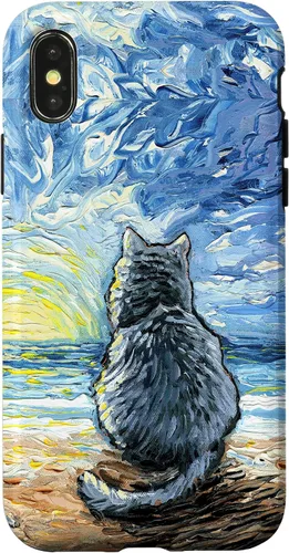 Vista 5 de Nebelung Gray Cat Starry Night Persian Russian Blue Art Case for iPhone 17
