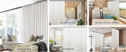 Vista 9 de ChadMade Kit de riel de cortina para montaje en techo o pared con ganchos, 3 pies a 6 pies de longitud ajustable para sala de estar, dormitorio