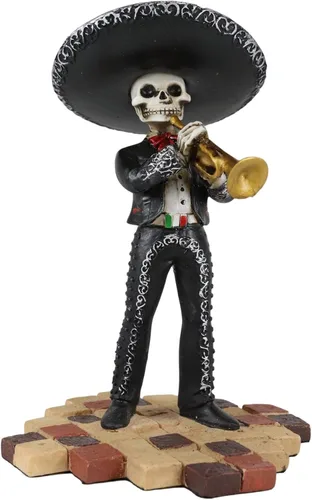 Vista 8 de Ebros Tradicional Charro Traje Negro Mariachi Banda Musical Jugador Esqueleto Figura Esqueleto Día de los Muertos Folk Músico Dias De Los Muertos