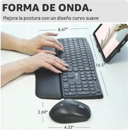 Vista 5 de Teclado y mouse inalámbricos retroiluminados X9 (Bluetooth + 2.4G) Combo ergonómico de teclado y mouse inalámbrico con reposamuñecas, recargable