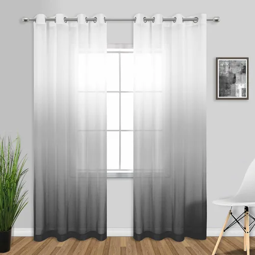 Vista 11 de KOUFALL - Cortinas negras de 63 pulgadas de largo para dormitorio, juego de 2 paneles con ojales, cortinas semitransparentes de imitación de lino