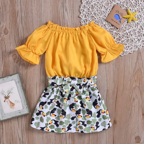 Vista 2 de Conjunto de cárdigan para bebé y niña, con hombros descubiertos, estampado de animales, con lazo