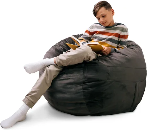Vista 24 de Big Joe Fuf Silla Puf de Espuma de 5 Pies de Tamaño Extra Grande con Funda Extraíble para Niños, Adolescentes, Adultos, Onyx Lenox, Poliéster Tejido