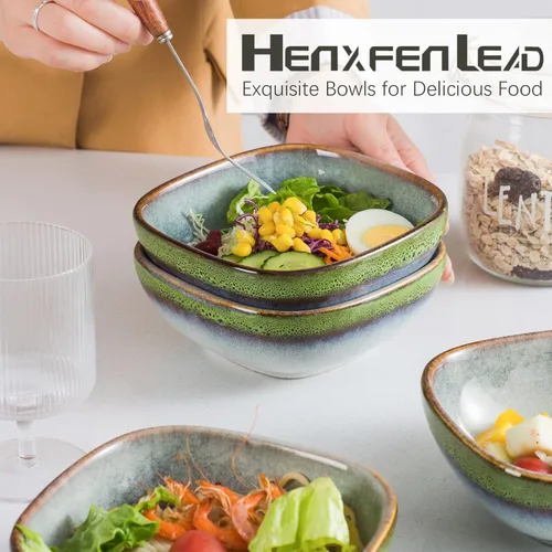 Vista 8 de HENXFEN LEAD Paquete – Juego de platos cuadrados de 6.3 pulgadas y cuencos de ensalada de cereales de 22 onzas