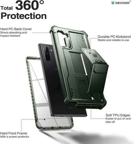 Vista 6 de Dexnor Funda para Samsung Galaxy Note 10, [Protector de pantalla y soporte integrados] Protección de grado militar pesado a prueba de golpes