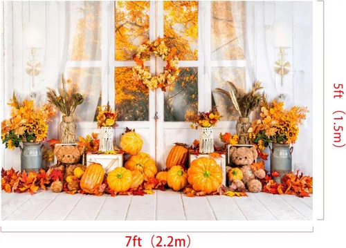 Vista 2 de Kate Fondo de fotografía para el día de Acción de Gracias, otoño, calabaza, decoración del hogar, fondo para niños, fiesta, estudio (7 x 5 pies)