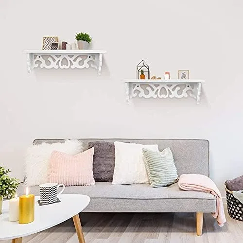 Vista 4 de Estante flotante montado en la pared WPC blanco 35811CM para sala de estar, dormitorio y más - Decoración ideal para el hogar