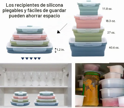 Vista 5 de Juego de contenedores plegables para almacenamiento de alimentos de silicona (INDIGO)