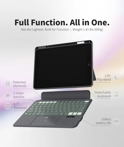 Vista 2 de EIP Funda con teclado Bluetooth para iPad de 10.2 pulgadas (7ª/8ª/9ª generación) y iPad Air de 10.5 pulgadas (3ª generación), funda magnética