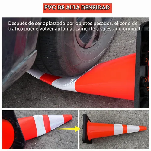 Vista 5 de OrangeStar Paquete de 6 conos de tráfico de 36 pulgadas con base de goma pesada, 2 collares reflectantes, conos de seguridad grandes para Naranja