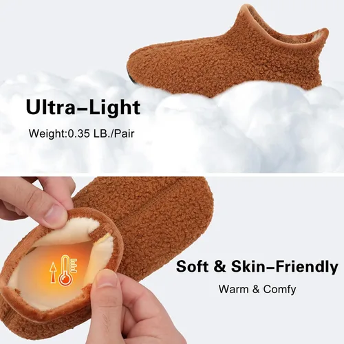 Vista 4 de Scurtain Pantuflas unisex para niños grandes, calcetines de lana artificial con suela de goma antideslizante para niños grandes, niñas y niños