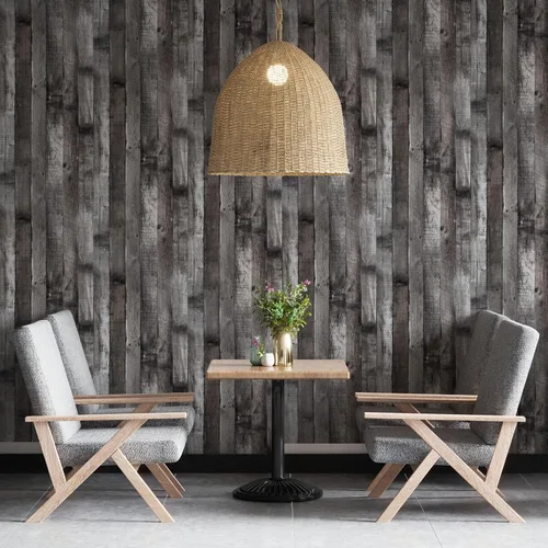 Vista 8 de Papel tapiz de madera vintage para despegar y pegar de 17.3"×80" gris/negro, papel de contacto de madera rústica, papel tapiz extraíble, papel