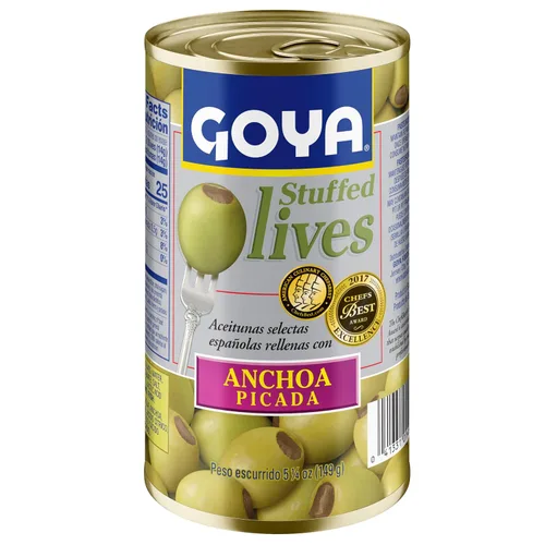 Vista 3 de Goya Foods Aceitunas Manzanilla rellenas con anchoas, 5.25 onzas (paquete de 12)