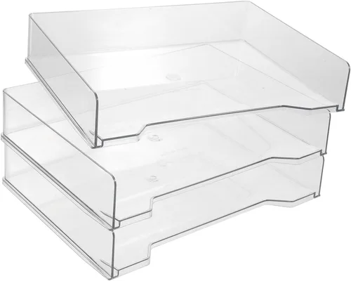 Vista 2 de Bandeja apilable de acrílico de 3 niveles, bandeja de acrílico transparente, caja de almacenamiento de documentos para oficina, espacio de trabajo