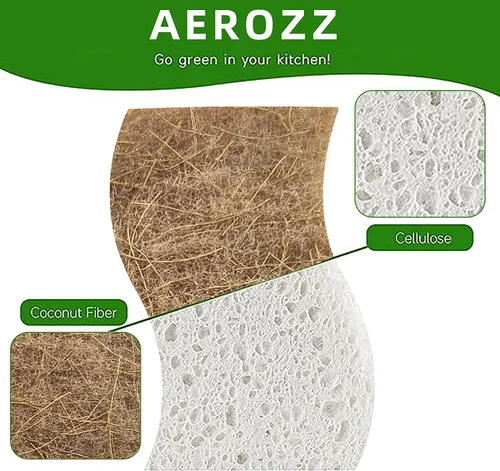 Vista 2 de Paquete de 10 esponjas naturales biodegradables para cocina, esponja compostable de celulosa y nuez de coco, esponjas ecológicas de secado rápido