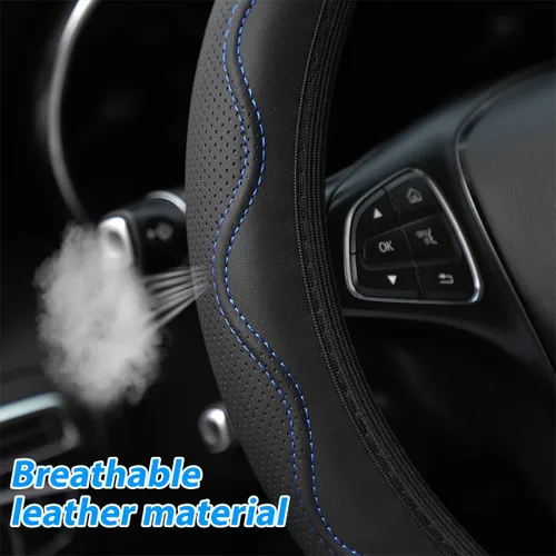 Vista 2 de Funda elástica elástica para volante de automóvil, protector de cuero suave para volante de vehículo, 14.5-15 pulgadas, accesorios de protección
