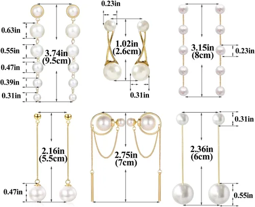 Vista 7 de Pendientes largos de perlas de imitación grandes para mujer, aretes colgantes de perlas de imitación de doble cara frontal y trasera, Perlas y cobre