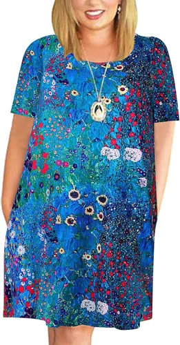 Vista 17 de Kancystore Vestido casual de verano para mujer, talla grande, con bolsillos Albaricoque