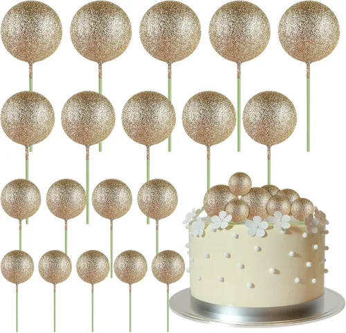 Vista 21 de ASTARON 20 piezas de decoración de bolas para pastel, mini globos, decoraciones de pastel, palos, bolas negras, decoraciones de pastel