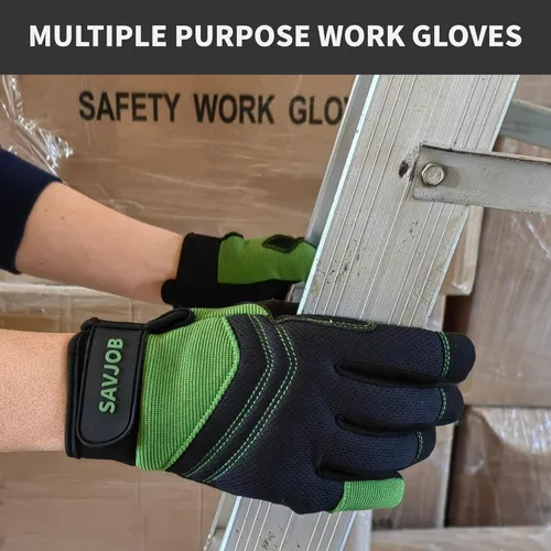 Vista 8 de Guantes de trabajo de seguridad para hombres y mujeres, guantes de trabajo utilitarios, guantes de mecánico, guantes de trabajo de patio, ajuste