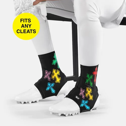 Vista 2 de SLEEFS Faith & Inspirational Spats - Protectores de tacos deportivos con diseños de fe, Dios y cruz, soporte de tobillo y protector de césped