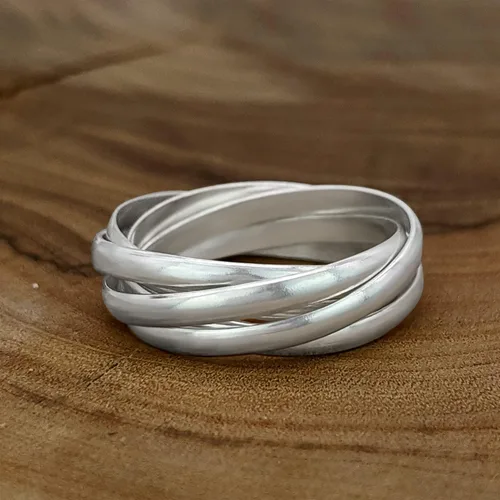 Vista 2 de Silverly Anillos de boda de estilo ruso para él y ella, anillo de cinco bandas entrelazadas, anillos clásicos de plata de ley 925 multibanda