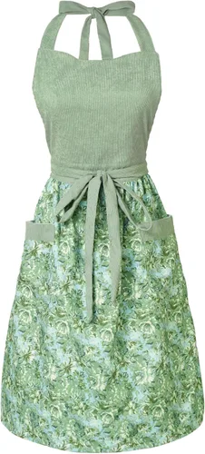Vista 15 de Bonitos delantales florales para mujer con bolsillos, delantal de algodón ajustable con correa para el cuello para cocina, cocina, hornear