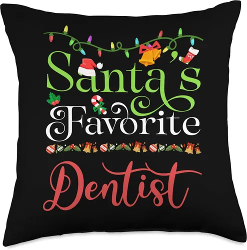 Vista 4 de Santa's Worker Holiday Threads Santas Favorite Dentist Holiday Top Elf Profession Throw Pillow, 16x16, Multicolor
