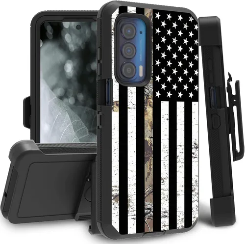 Vista 60 de Funda para Motorola Edge 2021 / Moto Edge 5G UW, protección resistente de 3 capas híbridas a prueba de golpes con funda de clip para cinturón