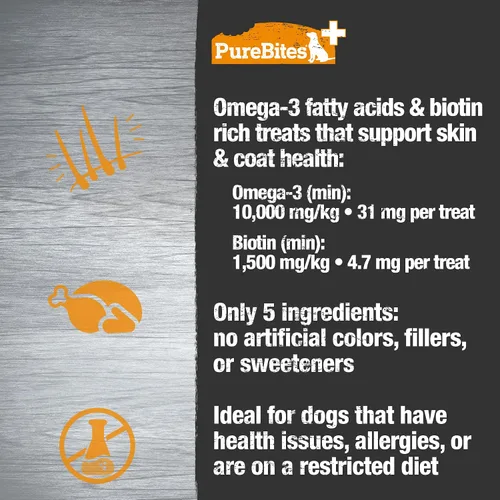 Vista 5 de PureBites + Skin & Coat Golosinas liofilizadas para perros, 5 ingredientes, fabricadas en EE. UU., 3 oz