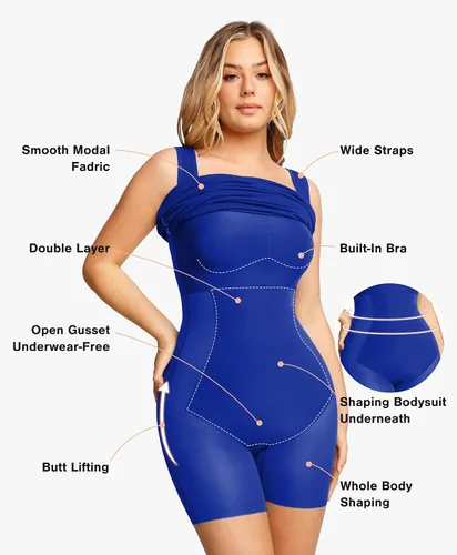 Vista 3 de Popilush The Shapewear Dress Mini Slit Built in Shapewear Bra 8 in 1 Square Neck Bodycon Summer Dress for Women 2024