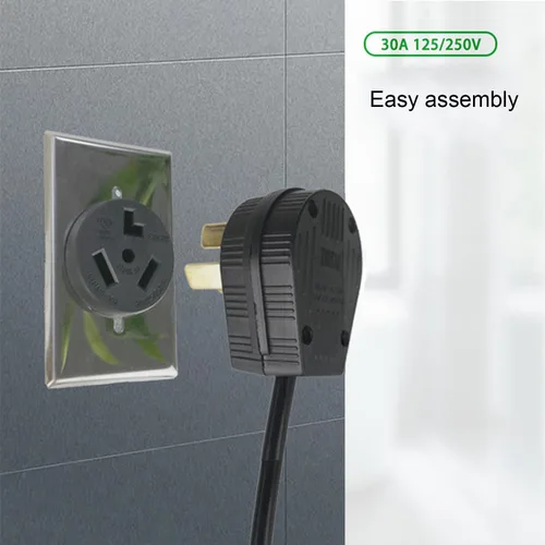 Vista 7 de TENINYU Enchufe de 3 polos, 3 cables para secador, cable de extensión macho de hoja recta, conector eléctrico de repuesto, enchufe NEMA 10-30P