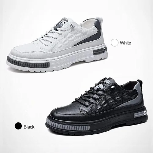 Vista 5 de Zapatos de piel de vaca impermeables con patrón de cocodrilo para hombre, levantamiento de altura, antideslizante, casual, suela suave, Oxford