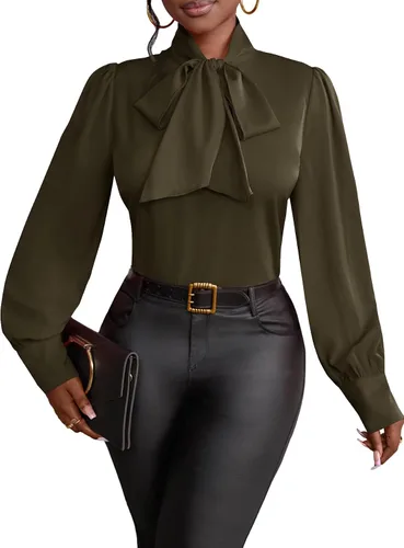 Vista 20 de Vrtige Camisa de mujer elegante con cuello de lazo, manga larga, blusa para la oficina