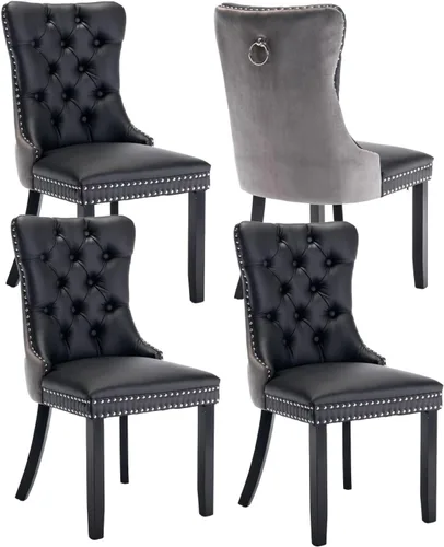 Vista 70 de Juego de 2 sillas de comedor de terciopelo beige, modernas sillas de cocina tapizadas