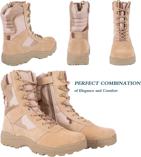 Vista 5 de RIELD Botas de trabajo tácticas militares para hombre, con cremallera lateral, botas de combate del ejército de la selva, 12