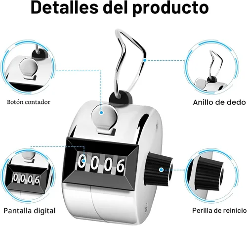 Vista 6 de Decymis Paquete de 2 contadores Clicker, Contador manual de Metal, Contador mecánico de 4 dígitos para la palma para contar números, entrenamiento