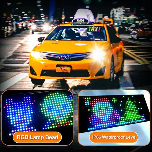 Vista 2 de Letrero de luz para automóvil, panel de matriz LED flexible programable de 6.7 x 2.7 pulgadas, control de aplicación Bluetooth, patrón de texto