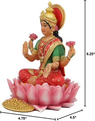Vista 6 de Ebros sentado hermosa diosa hindú Lakshmi meditando en la estatua del trono de loto 6.25 pulgadas de alto esposa y Shakti de Vishnu Patrona
