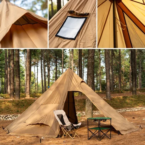 Vista 2 de Tienda Caliente con Toma para Estufa Onefires Tienda de Campaña Grande Tipo Tipi para Acampar en Familia al Aire Libre 4-8 Personas with Stove Jack