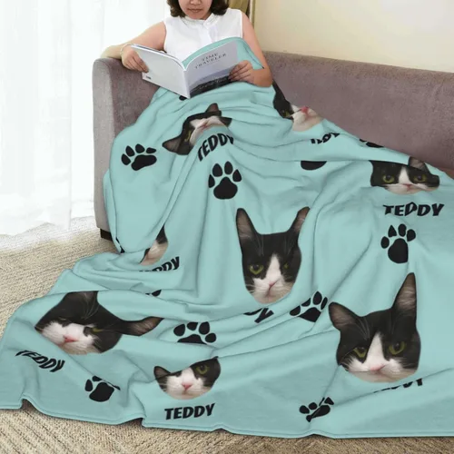 Vista 6 de Manta personalizada de fotos de gato, divertida manta personalizada de gato, regalo para amantes de los gatos, manta de fotos de mascotas