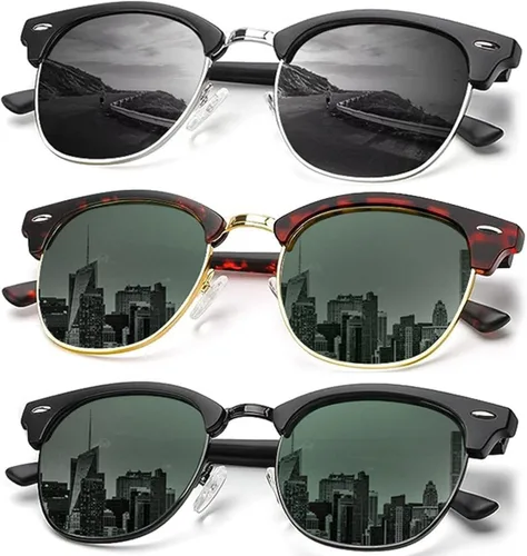 Vista 49 de KALIYADI - Gafas de sol polarizadas para hombres y mujeres unisex, marco semirretráctil, estilo retro, para conducir, con bloqueo UV
