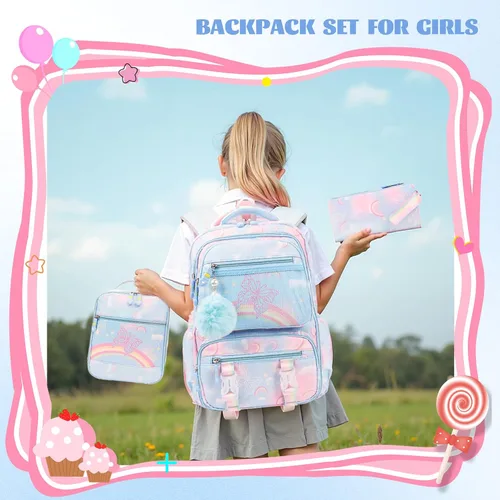 Vista 7 de Mochila Kawaii Starry Rainbow Bookbag para niño y niña