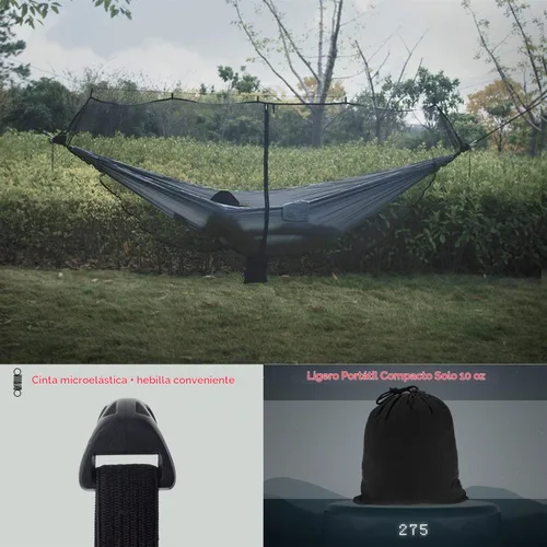 Vista 4 de Mosquitera para hamaca de camping, hamaca compacta y ligera, 12 pies de largo con cremalleras de doble cara, se adapta a todas las hamacas de camping