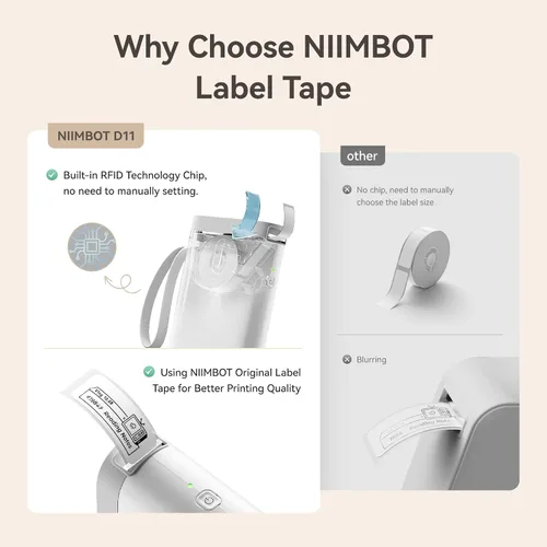 Vista 7 de NIIMBOT Cinta de etiquetadora térmica directa D11 para impresora de inyección de tinta en blanco