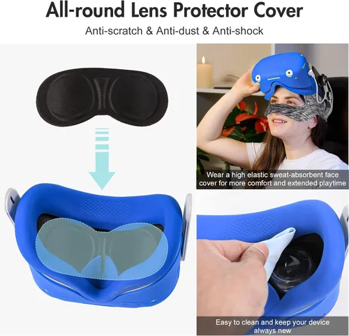 Vista 5 de AMLINK VR Silicone Cover Accessories for Oculus Quest 2, VR Shell Cover Protective, Silicone Face Cover, Adjustable Strap Controller Grip Cover and